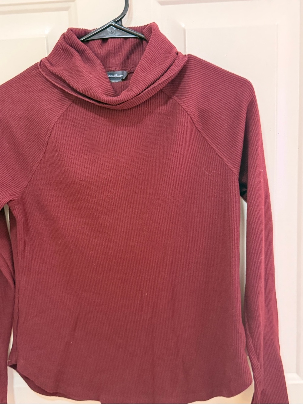 Eddie Bauer Ribbed Cowl Neck Sweater in Wine